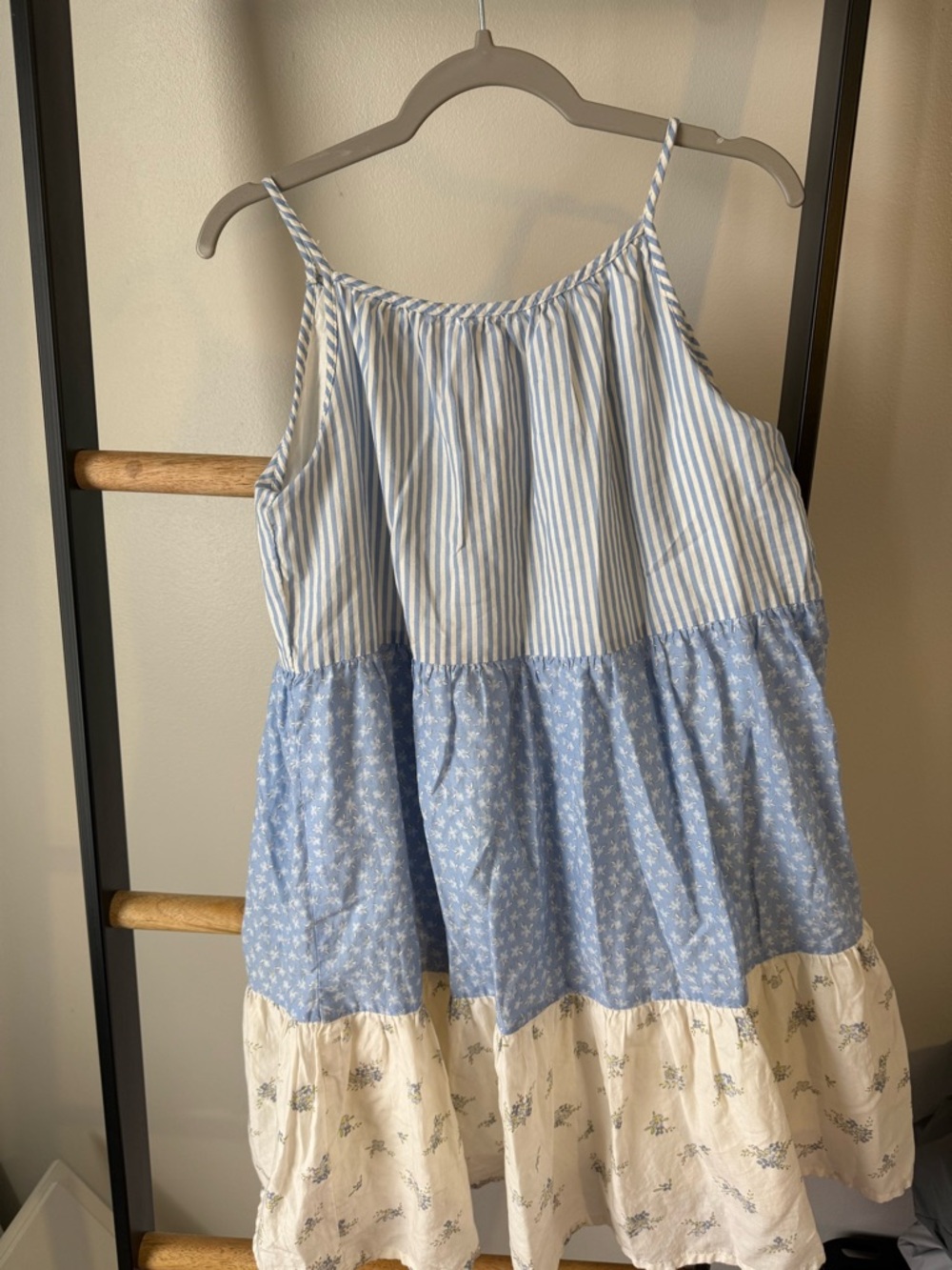 H&M Blue & Cream Tiered Striped and Floral Girls' Dress